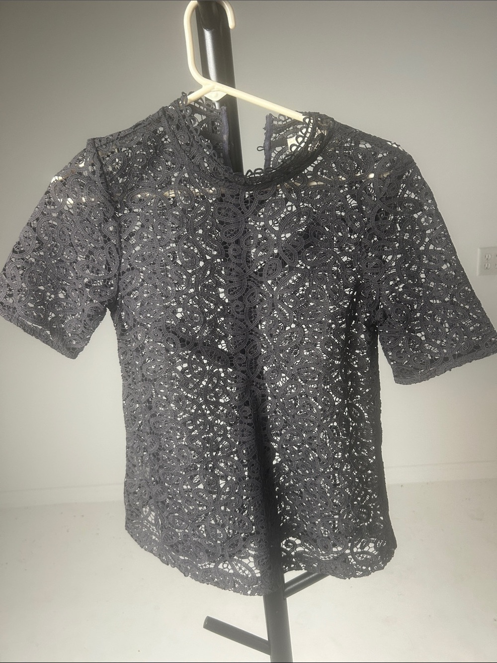 LOFT Black Crochet Lace Short Sleeve Top